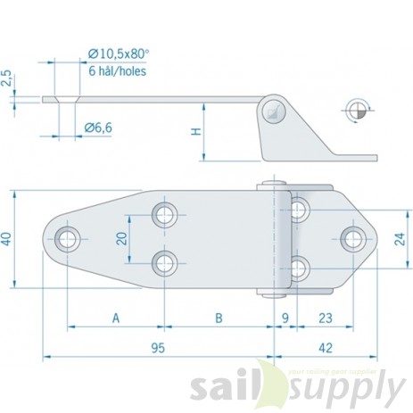 Roca hoekscharnier RVS 137 x 40 mm 441732