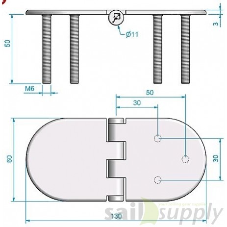 Roca vlakscharnier rond verdekt RVS 130 x 60 mm verdekt 449029