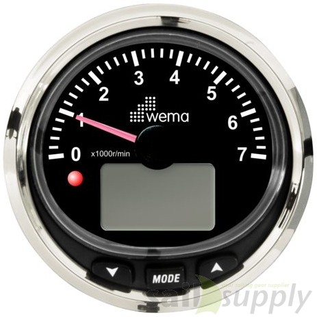 Wema Silver serie toerenteller 7000 rpm NMEA2000 wit