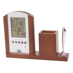 Lalizas wooden holder for pen, with digital clock
